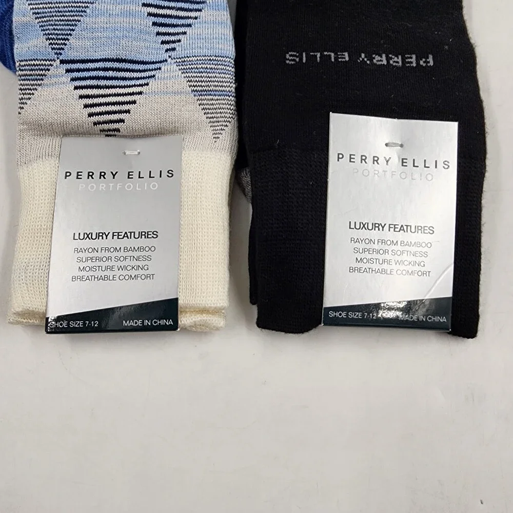 Perry Ellis Moisture-Wicking Diamond Space-Dyed & Logo Crew Socks Men's 7-12~